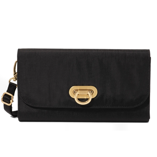 Baggallini Coastal Flip Lock RFID Phone Wallet Crossbody - Black with Gold Hardware