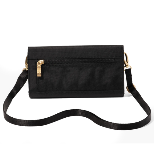Baggallini Coastal Flip Lock RFID Phone Wallet Crossbody - Black with Gold Hardware