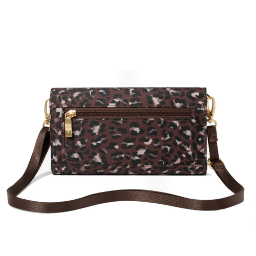 Baggallini Coastal Flip Lock RFID Phone Wallet Crossbody - Ganache Cheetah with Gold Hardware