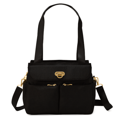 Baggallini Coastal Flip Lock Trio Satchel - Black with Gold Hardware