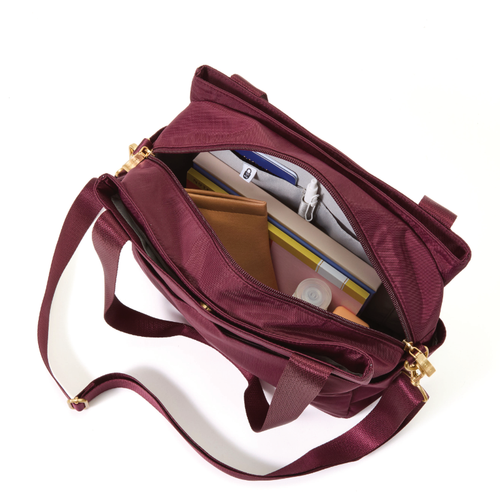 Baggallini Coastal Flip Lock Trio Satchel - Jam with Gold Hardware