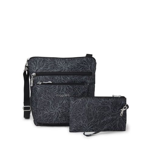 Baggallini Pocket Crossbody - Midnight Blossom