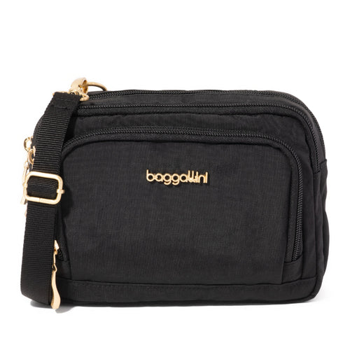Baggallini Trifecta Wallet Crossbody - Black w/ Gold Hardware