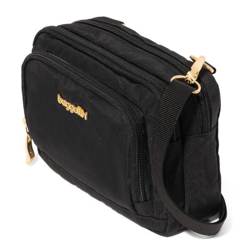 Baggallini Trifecta Wallet Crossbody - Black w/ Gold Hardware