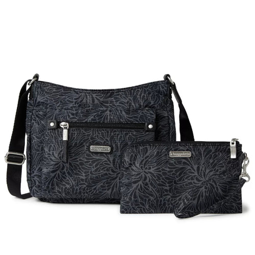 Baggallini Uptown Bagg With RFID Phone Wristlet - Midnight Blossom