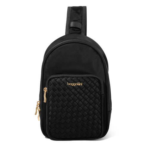 Baggallini Waverly Woven Sling - Black Woven Twill