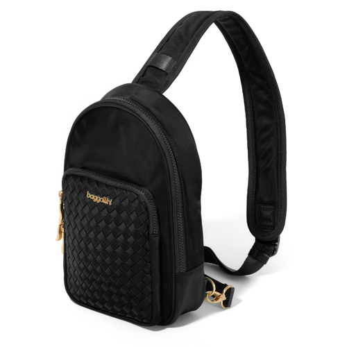 Baggallini Waverly Woven Sling - Black Woven Twill
