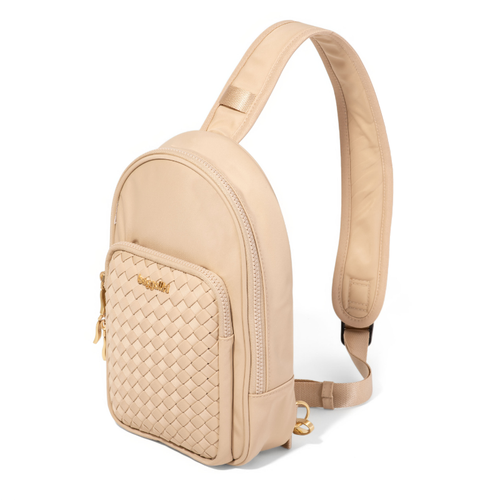 Baggallini Waverly Woven Sling - Desert Sand Woven Twill