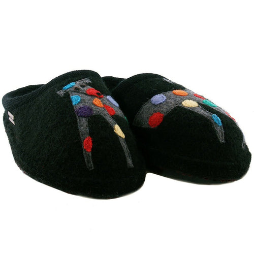 Women's Haflinger Jack (Dog) Whimsical Slipper - Black