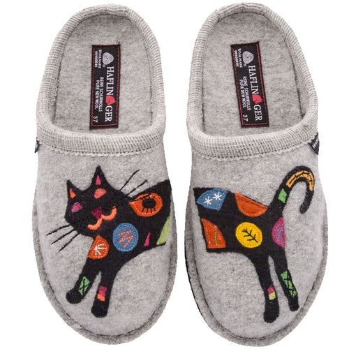 Women's Haflinger Sassy (Cat) Whimsical Slipper - Silver Grey