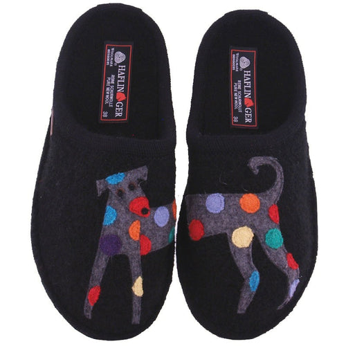 Women's Haflinger Jack (Dog) Whimsical Slipper - Black