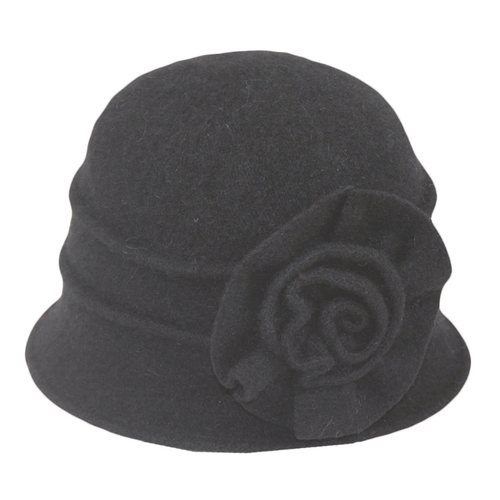 Jeanne Simmons Boiled Wool Pleated Hat - Black With Black Flower