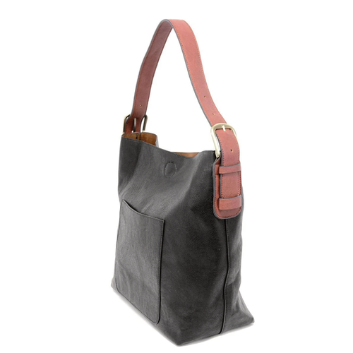 Joy Susan Classic Hobo Handbag - Black with Cedar Handle