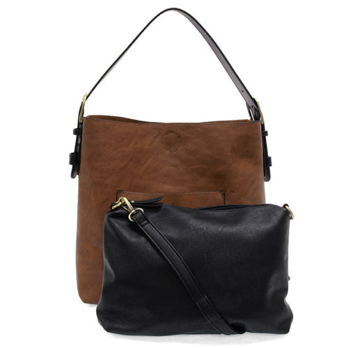 Joy Susan Classic Hobo Handbag - Pecan with Black Handle