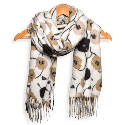 Joy Susan Daisies Fringe Scarf - Neutral United Daisies