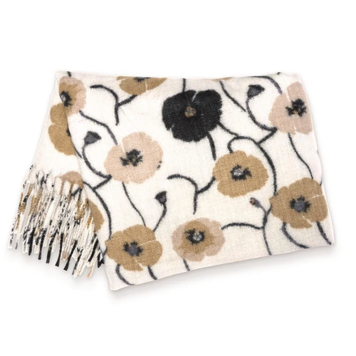 Joy Susan Daisies Fringe Scarf - Neutral United Daisies