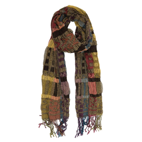 Joy Susan Geo Pucker Scarf - Camel Multi