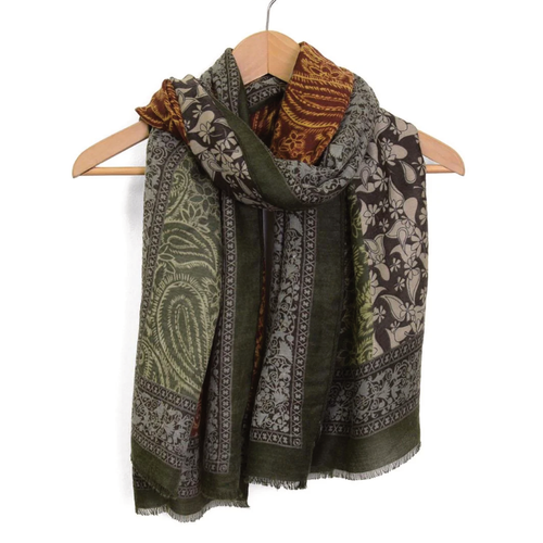 Joy Susan Paisley Flowers Scarf - Olive