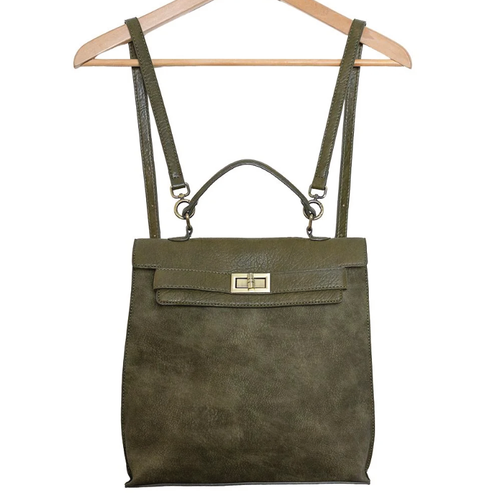 Joy Susan Robin Sueded Turnlock Backpack - Dark Olive