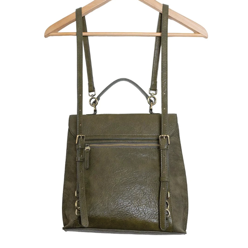 Joy Susan Robin Sueded Turnlock Backpack - Dark Olive