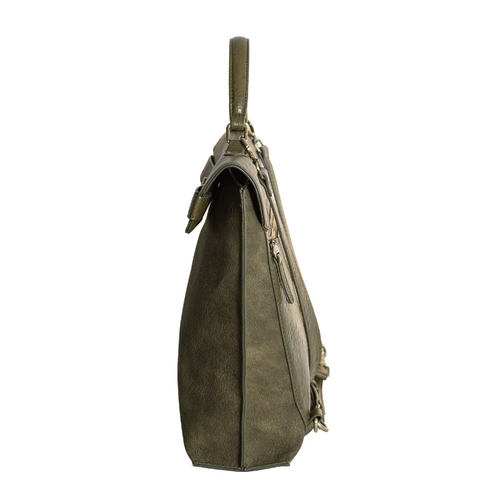 Joy Susan Robin Sueded Turnlock Backpack - Dark Olive