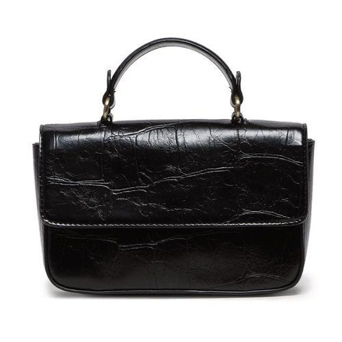 Joy Susan Wilma Mini Flap Top Handle Crossbody - Black Faux Croc