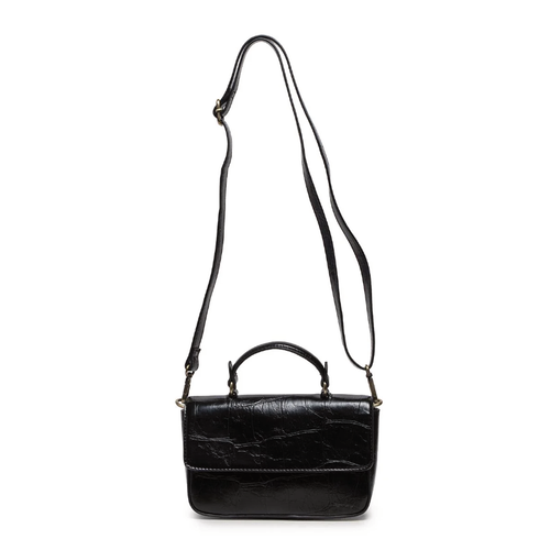 Joy Susan Wilma Mini Flap Top Handle Crossbody - Black Faux Croc