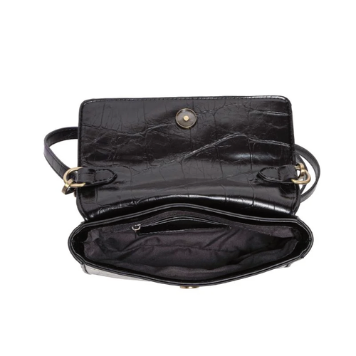 Joy Susan Wilma Mini Flap Top Handle Crossbody - Black Faux Croc