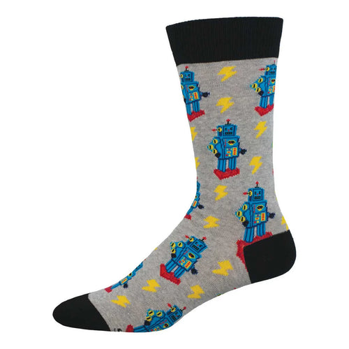 Men's Socksmith Charge of the Robots Cotton Crew Socks - Light Gray Heather