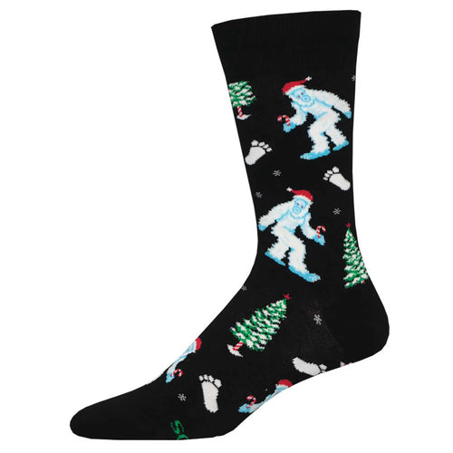 Men's Socksmith Is It Christmas Yeti? Cotton Crew Socks - Black