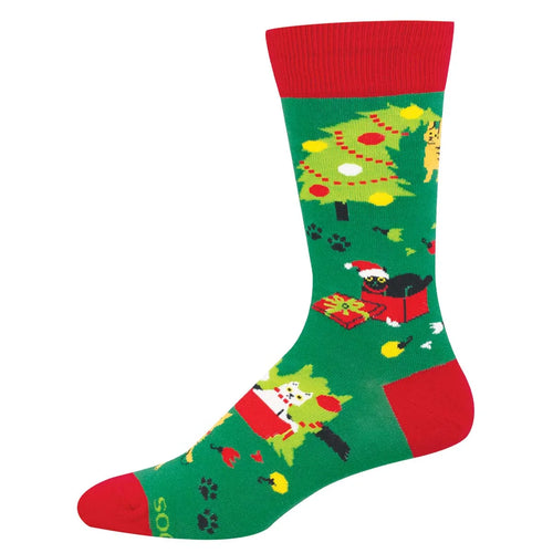 Men's Socksmith Kitty Christmas Chaos Cotton Crew Socks
