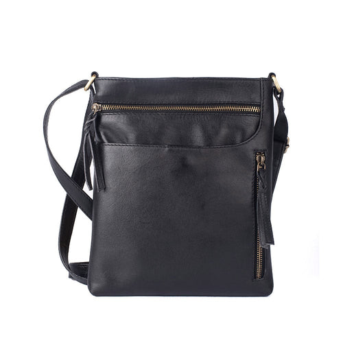 Milo Genuine Leather Edith Messenger Crossbody Bag - Black