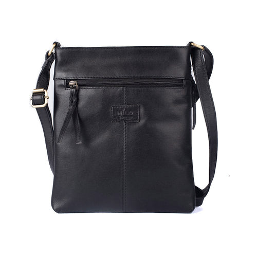 Milo Genuine Leather Edith Messenger Crossbody Bag - Black