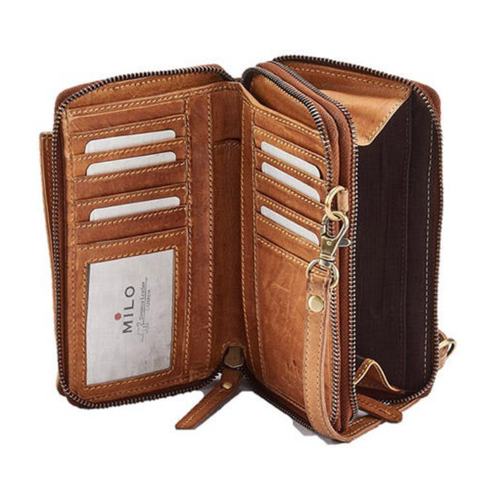 Milo Genuine Leather Ella Cell Phone Double Zip Wallet - Buckskin