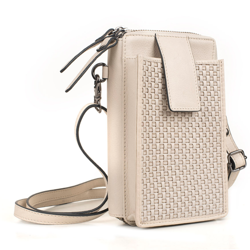 Milo Genuine Leather Ella Cell Phone Double Zip Wallet - Ivory