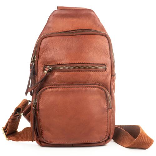 Milo Genuine Leather Martina Crossbody Bag - Cognac