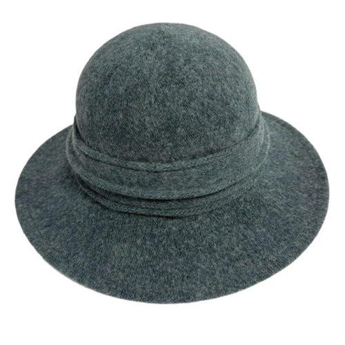 Shihreen Aubree Boiled Wool Brim Hat with Pleated Crown - Forest
