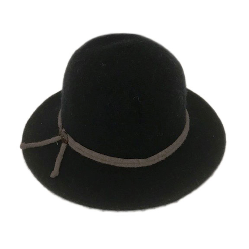 Shihreen Boiled Wool Brim Hat with Tie and Buttons Accent - Black