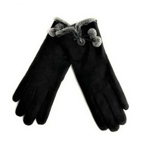 Shihreen Micro Suede Gloves with Faux Fur Interior - Black