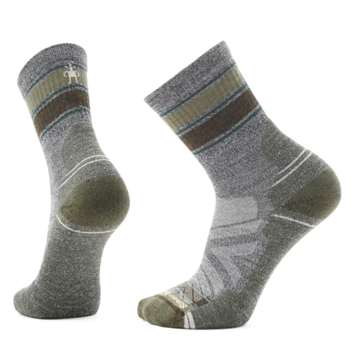 Men's Smartwool Hike Light Cushion Mid Crew Socks - Ash/Charcoal Striped