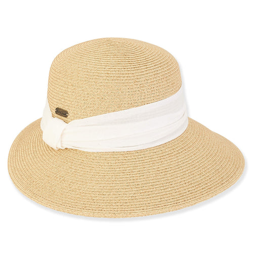 Sun 'N' Sand Amira Paper Braid Bucket Hat with Chiffon Trim - Natural