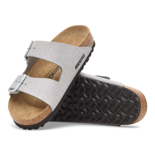 Women's Birkenstock Arizona - Shiny Glitter Silver Textile