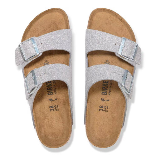 Women's Birkenstock Arizona - Shiny Glitter Silver Textile