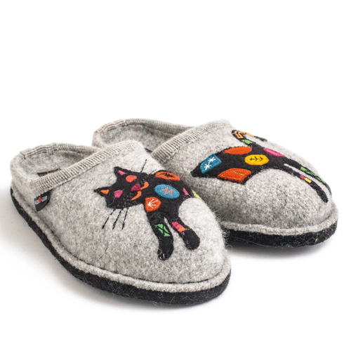 Women's Haflinger Sassy (Cat) Whimsical Slipper - Silver Grey