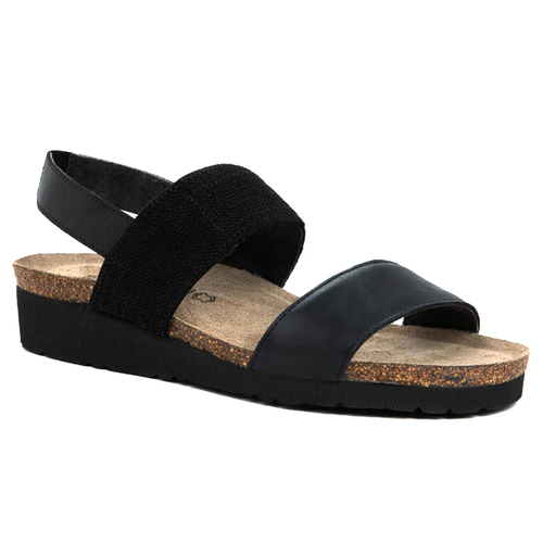 Women's Naot Amy Wide - Black Leather/Black Elastic