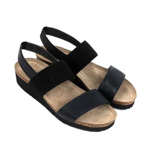 Women's Naot Amy Wide - Black Leather/Black Elastic