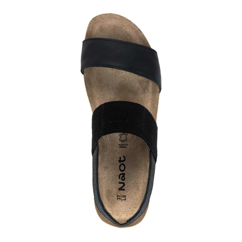 Women's Naot Amy Wide - Black Leather/Black Elastic