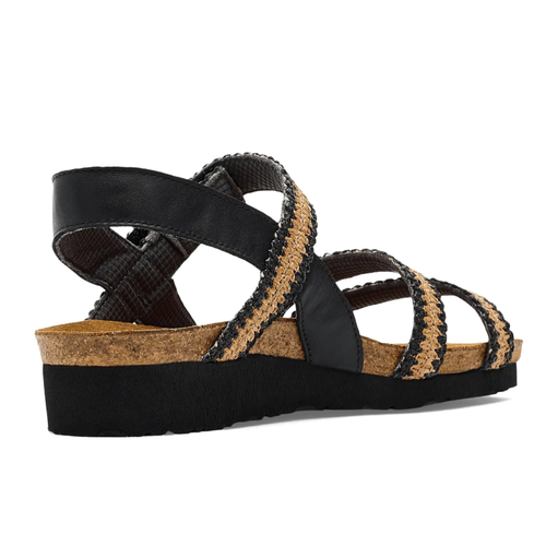 Women's Naot Kayla - Jet Black Leather/Raffia