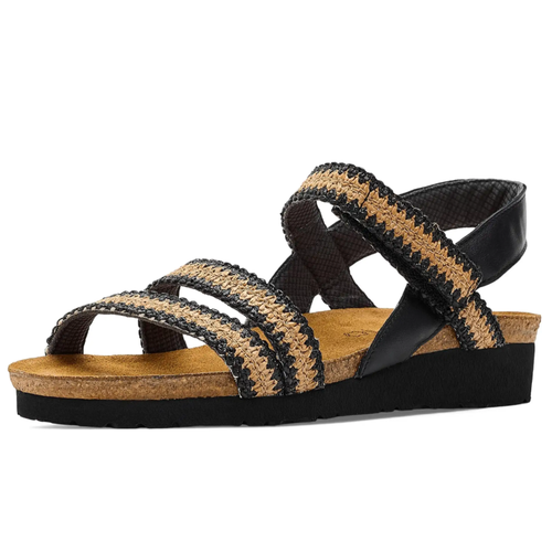 Women's Naot Kayla - Jet Black Leather/Raffia