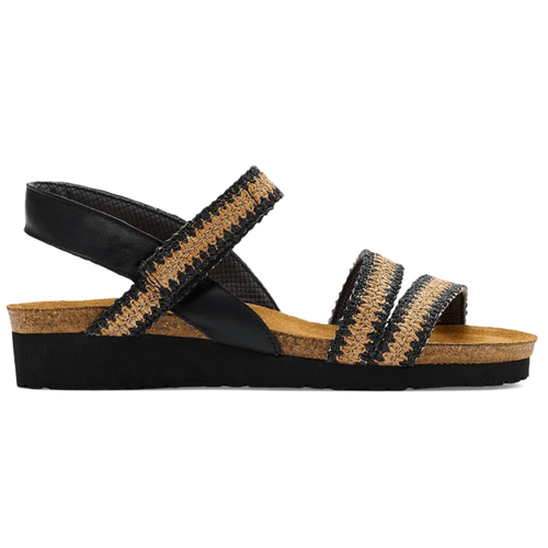Women's Naot Kayla - Jet Black Leather/Raffia